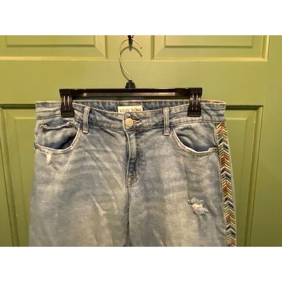 Knox Rose Light Wash Womens Sz 6 Distressed Embroidered Side Straight Leg Jeans - Picture 2 of 12